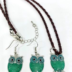 Classy  owls earrings,necklace  turquoise color